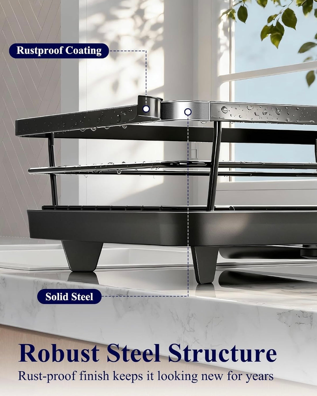Space-Saving Dish Drying Rack — 2-Tier, Drainboard, Utensil Holder, Rustproof Steel