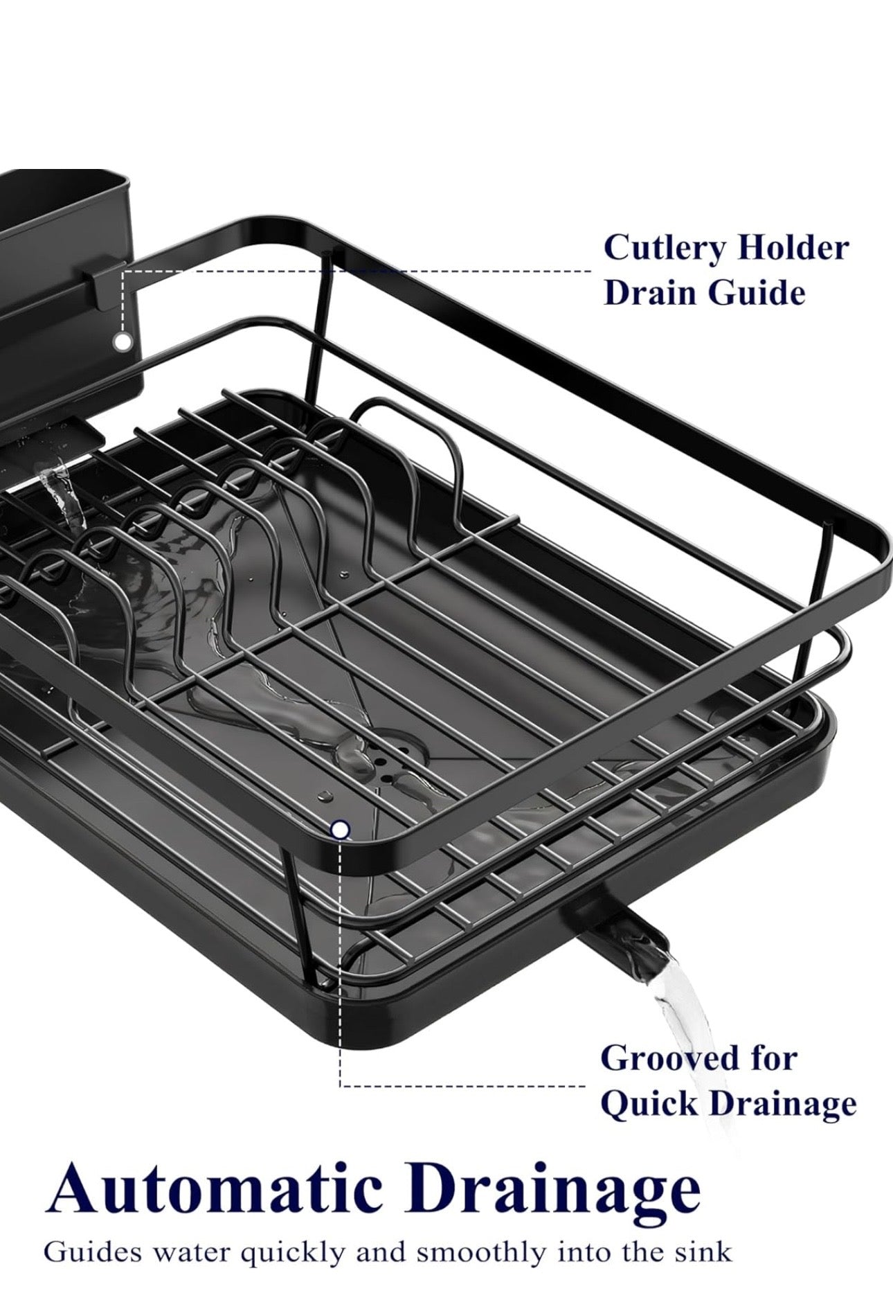 Space-Saving Dish Drying Rack — 2-Tier, Drainboard, Utensil Holder, Rustproof Steel
