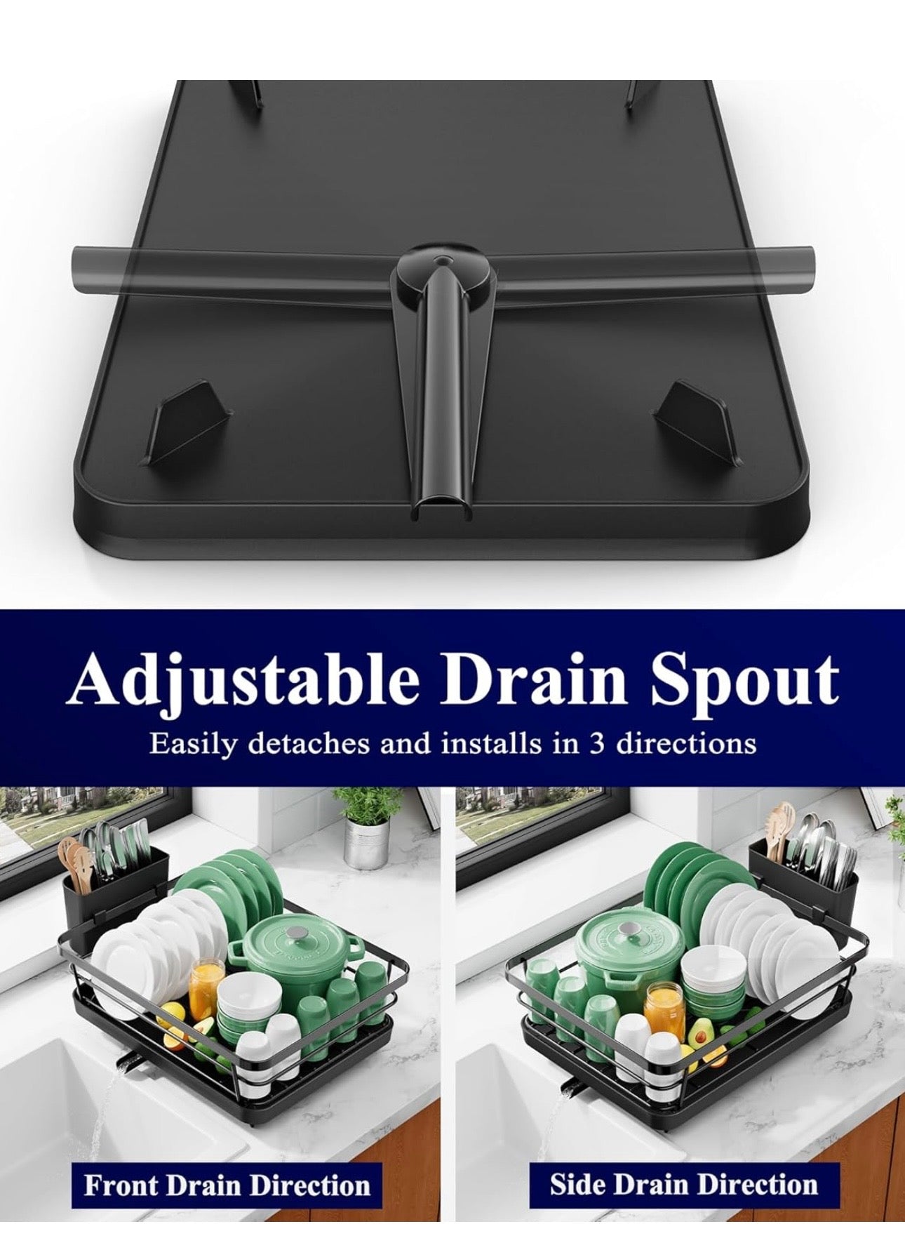Space-Saving Dish Drying Rack — 2-Tier, Drainboard, Utensil Holder, Rustproof Steel