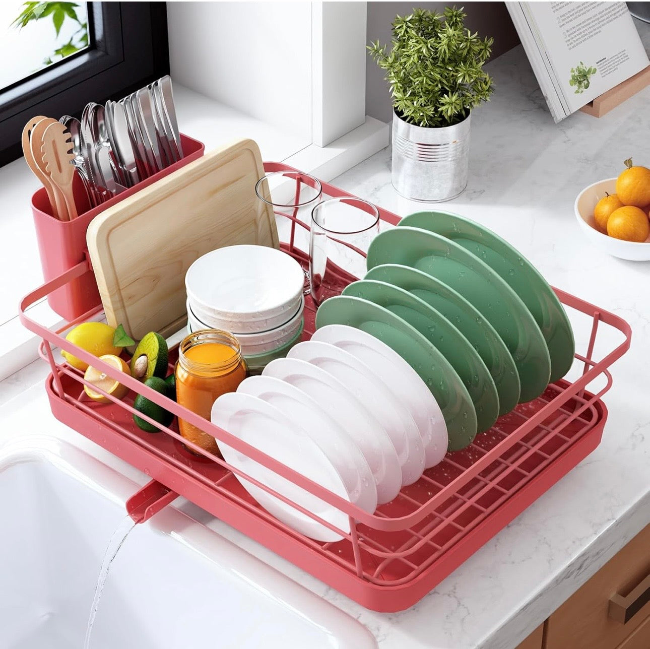 Space-Saving Dish Drying Rack — 2-Tier, Drainboard, Utensil Holder, Rustproof Steel